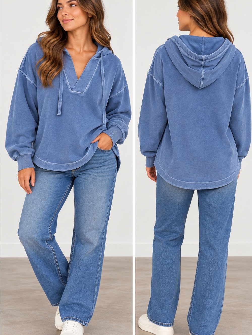 Old Navy Washed Blue Hooded Pullover Sweatshirt 93% cotton